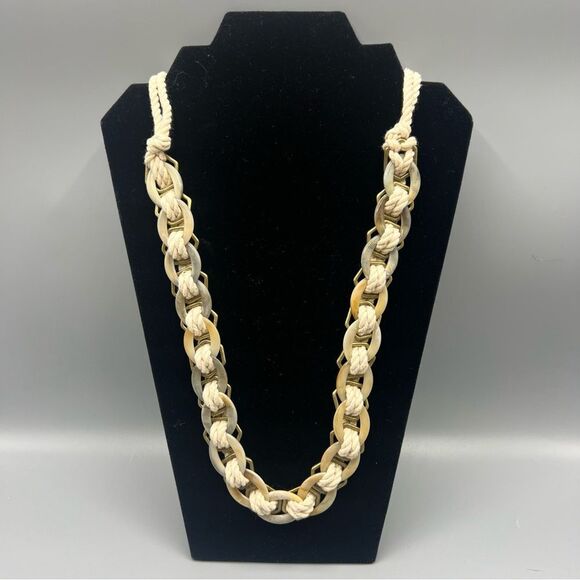 Pim + Larkin Rope Shell Braided Necklace in Cream and Brushed Gold - Picture 1 of 4